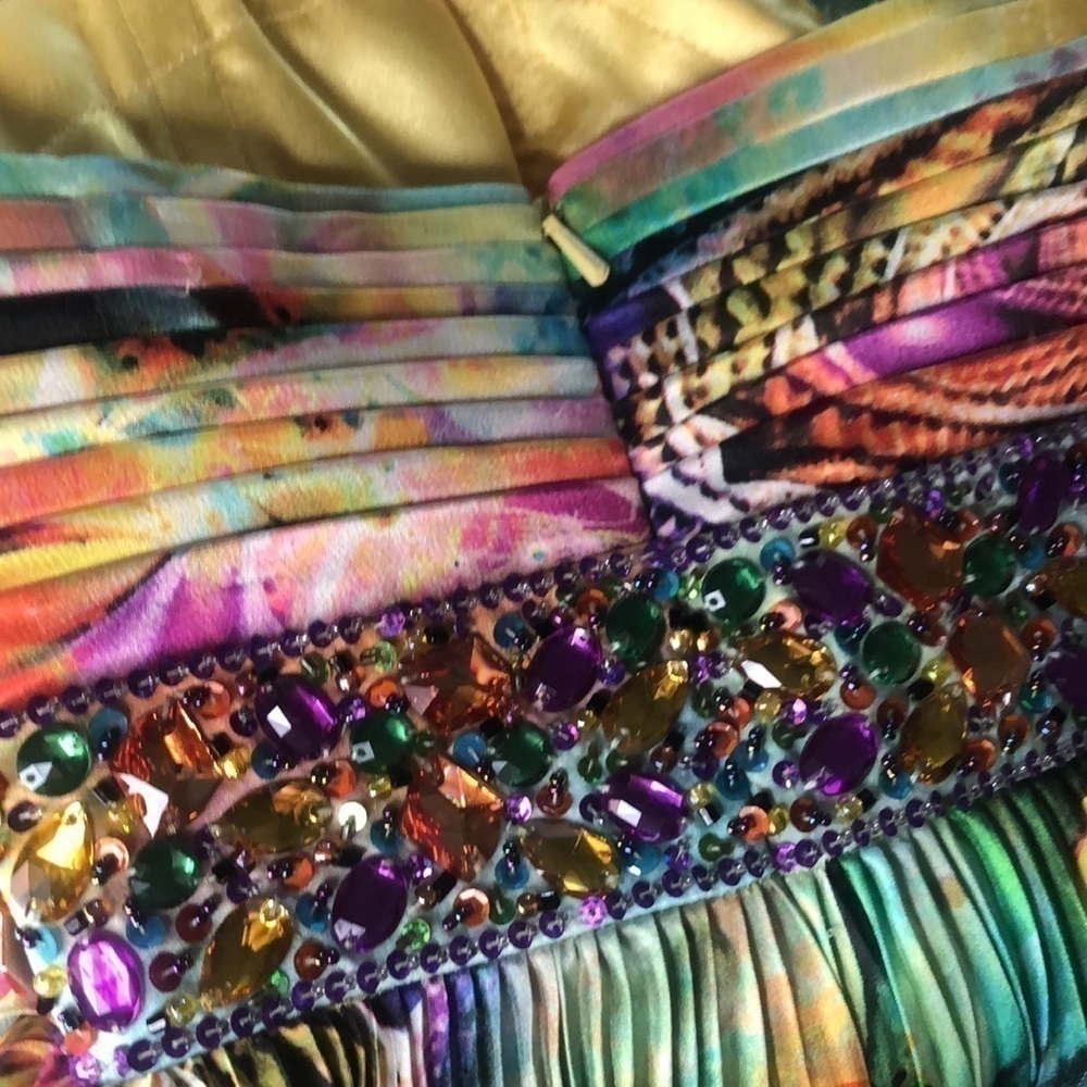 NIGHT MOVES BY ALLURE STUNNING MULTICOLORED DRESS BEJEWELED STRAPLESS DRESS - Picture 5 of 5